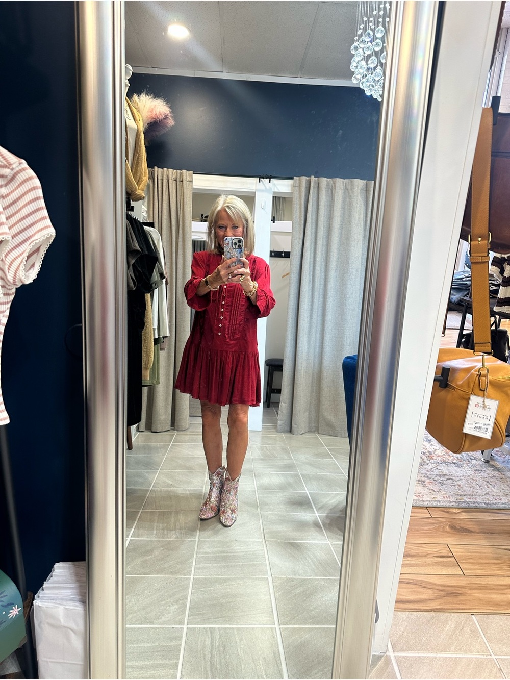 Free People Burgundy Button-Front Ruffle Mini Dress